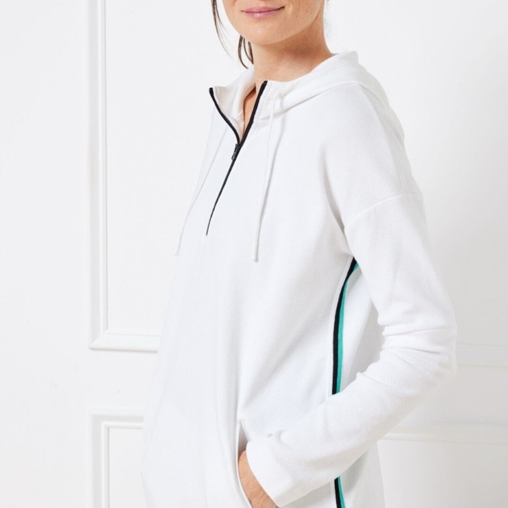 T by Talbots HOODED HALF-ZIP PIQUÉ PULLOVER Sz Lg Sold Out White 2023 Athleisure - Picture 1 of 5